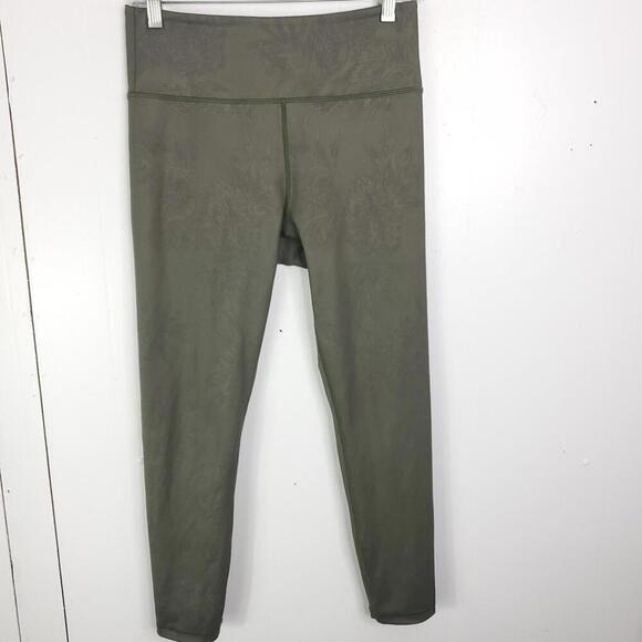 Zyia Leggings Womens 8 10 Leaf Embossed Cropped Mid Rise Olive Green Workout - Picture 1 of 7